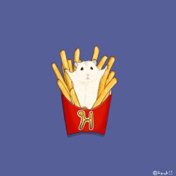  animal commentary fast_food food french_fries hamster looking_at_viewer no_humans original purple_background simple_background untranslatable_commentary upiupisyo 