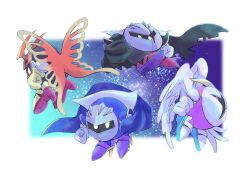  armor black_cape blue_cape butterfly_wings cape chacha_(heart_poco) dark_meta_knight galacta_knight gloves high_heels insect_wings kirby_(series) meta_knight morpho_knight no_humans pauldrons shoulder_armor sparkle torn_cape torn_clothes white_gloves wings yellow_eyes yellow_gloves 