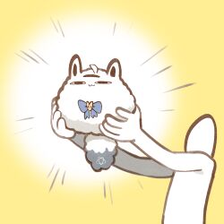  <o>_<o> :3 ahoge animal_ears blue_bow bow cocomayo29_(tomato) commentary_request fox_ears fox_tail holding hololive korean_commentary miteiru_(shirakami_fubuki) simple_background tail 