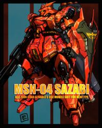  absurdres beam_cannon beam_rifle cable char's_counterattack character_name commentary_request derivative_work energy_gun gundam highres mecha mecha_focus mobile_suit moyan neo_zeon no_humans one-eyed original redesign robot roundel sazabi science_fiction shield signature weapon western_comics_(style) 
