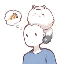 1boy :3 ahoge animal_ears closed_eyes cocomayo29_(tomato) commentary_request food fox_ears fox_tail hololive korean_commentary miteiru_(shirakami_fubuki) pentagram pizza pizza_slice saliva simple_background speech_bubble tail 