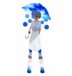  alternate_costume blue_eyes blue_hair boots calpis cirno contemporary polka_dot touhou umbrella 