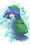  backpack bag blue_eyes blue_hair hair_bobbles hair_ornament hat kawashiro_nitori short_hair solo touhou yutapo 