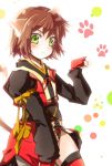  animal_ears brown_hair cat_ears gloves green_eyes kemonomimi_mode namion paw_pose rita_mordio short_hair solo tail tales_of_(series) tales_of_vesperia thighhighs white_background 