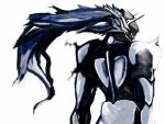  armor blazblue blue_hair from_behind hakumen long_hair male white_background 