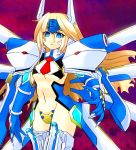  blazblue blonde_hair blue_eyes female goshu long_hair mecha_musume midriff mu-12 shoulder_pads solo thigh-highs tiara 