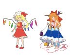  blonde_hair bow brown_hair chain chains cuffs flandre_scarlet hair_bow hand_on_hip hat horns ibuki_suika mary_janes matsutani orange_hair red_eyes shoes side_ponytail touhou wings 
