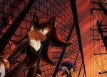  chainlink_fence city fence male multiple_boys nashiko no_humans shadow_the_hedgehog sonic sonic_the_hedgehog sunset 