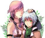   bare_shoulders couple closed_eyes female final_fantasy final_fantasy_xiii green_eyes hope_estheim jacket lightning_(ff13) long_hair male miso_katsu pink_hair short_hair sleeveless_turtleneck turtleneck white_hair  