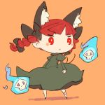  animal_ears bow braid cat_ears cat_tail chibi hair_bow hitodama kaenbyou_rin mota multiple_tails red_eyes red_hair redhead sketch skull solo tail touhou twin_braids 