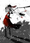  bad_id flandre_scarlet foreshortening hat highres monochrome red red_eyes spot_color touhou wings 