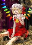  :q flandre_scarlet hands hat legs licking_lips lips pointing seko side_ponytail sitting solo tongue touhou wings 