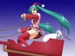  alternate_color aqua_eyes aqua_hair bare_shoulders christmas detached_sleeves fukuoka_kasumi hatsune_miku headphones long_hair nail_polish necktie panties pantyshot reins sack santa_costume sky sleigh solo star striped striped_panties thigh-highs thighhighs twintails underwear upskirt very_long_hair vocaloid 