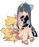  artist_request bad_id black_hair blonde_hair blue_eyes green_eyes multiple_girls official_style panty_&amp;_stocking_with_garterbelt panty_(character) panty_(psg) stocking_(character) stocking_(psg) thighhighs youri19 