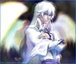  blue_eyes card_captor_sakura male solo white_hair wings yue 