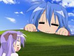  female grass hiiragi_kagami izumi_konata lucky_star sky sleeping wallpaper 