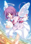  angel_wings aruto_(ukagaka) dress flying halo purple_hair red_eyes shiro_unyuu tenmaso ukagaka wings 