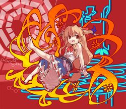  barefoot bow brown_hair hair_bow ibuki_suika long_hair orange_hair sawayaka_samehada solo touhou 