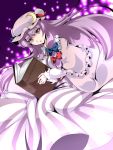  bangs book bow crescent hair_bow hal_(haruna) hat highres long_hair multicolored_eyes patchouli_knowledge purple_eyes purple_hair robe striped touhou violet_eyes yellow_eyes 