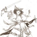  cat_ears cat_tail cervus chen commentary earrings eyes fang gap hat jewelry multiple_tails short_hair sword tail touhou weapon 