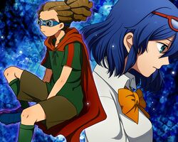  brother_and_sister cape dreadlocks female glasses goggles inazuma_eleven kidou_yuuto male otonashi_haruna 