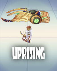  1boy akira_(manga) akira_movie_poster angel angel_wings bow_(weapon) brown_hair commentary english_commentary exo_tank_(kid_icarus) highres holding holding_bow_(weapon) holding_weapon kid_icarus kid_icarus_uprising ladymaggie laurel_crown male_focus palutena_bow_(kid_icarus) pit_(kid_icarus) poster_parody signature solo standing weapon wings 
