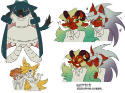  1boy 4girls blonde_hair blue_hair brief_(psg) cat_girl commentary dog_boy furrification furry furry_female furry_male goat_girl green_hair guru.zong highres honekoneko_(psg) kneesocks_(psg) long_hair looking_at_viewer multiple_girls panty_&amp;_stocking_with_garterbelt panty_(psg) purple_hair rabbit_girl scanty_(psg) stocking_(psg) wolf_girl 