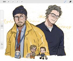  2boys ashui_ashui beard beard_stubble blonde_hair facial_hair grey_hair highres male_focus mark_watney_(the_martian) messy_hair multiple_boys project_hail_mary ryland_grace sketch stubble the_martian 