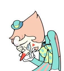  1girl alternate_costume bow closed_eyes clown clown_makeup crying discount-supervillain forehead_jewel gem gem_(steven_universe) hat open_mouth pale_skin pearl_(steven_universe) pointy_nose sad short_hair solo steven_universe 