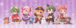  animal_costume animal_ears appmon ascot asuka_torajirou black_cape candy cape chibi chibi_only commentary_request cosplay demon_costume digimon digimon_universe:_appli_monsters dokamon dress food frankenstein's_monster_costume frilled_ascot frilled_dress frills gatchmon ghost_costume hackmon_(appmon) halloween halloween_bucket halloween_costume hat highres holding holding_halloween_bucket hook_hand jack-o'-lantern karan_eri katsura_rei lollipop lulu_hane mummy_costume musimon offmon ozora_yujin pirate_costume pirate_hat pumpkin pumpkin_costume purple_dress red_cape shinkai_haru swirl_lollipop trick_or_treat vampire_costume witch wolf_costume wolf_ears 