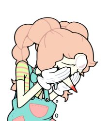  1girl alternate_costume alternate_hairstyle closed_eyes closed_mouth clown clown_makeup crying discount-supervillain forehead_jewel gem gem_(steven_universe) pearl_(gemstone) pearl_(steven_universe) pointy_nose sad short_hair solo steven_universe 