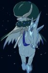  black_background blue_eyes bright_pupils calyrex calyrex_(ice_rider) closed_mouth commentary_request frown glastrier looking_to_the_side pokemon pokemon_(creature) reins riding riding_pokemon sitting tsuruba_(tsu41014812) white_pupils 