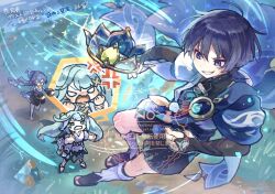  >_< 1boy 2girls ahoge anemo_symbol_(genshin_impact) anger_vein angry aqua_gem aqua_hair arm_at_side armor arms_at_sides black_bodysuit black_bridal_gauntlets black_hair black_sandals black_shorts black_slippers blank_eyes blue_cape blue_dress blue_hair blue_hood blue_kimono blue_sleeves blunt_bangs blunt_ends blush bodysuit bracelet bridal_gauntlets bright_pupils cape chasing choppy_bangs clenched_hands clothing_cutout cowlick detached_sleeves dress drill_hair drill_sidelocks eyeliner facing_another faruzan_(genshin_impact) feathers fleeing flying forest from_above frown furisode gem genshin_impact gold_ring grin gurumin_(gurruguru) hair_between_eyes hair_ornament hakama hakama_shorts hand_up hip_vent hood hood_up japanese_armor japanese_clothes jewelry juban kimono kote kurokote layered_sleeves layla_(genshin_impact) leg_warmers long_hair looking_at_another makeup mandarin_collar middle_ring multiple_girls nature open_clothes open_hands open_kimono open_mouth outdoors outstretched_arms pantyhose pleated_shorts pom_pom_(clothes) red_eyeliner sandals scaramouche_(genshin_impact) scene_reference short_sleeves shorts shoulder_peek side_cape sidelocks slippers smile spoken_character standing stirrup_legwear swept_bangs tetrahedron toeless_legwear toes twin_drills twintails violet_eyes wanderer_(genshin_impact) white_dress white_kimono white_leg_warmers white_pantyhose white_pupils white_sleeves white_trim wind x_hair_ornament yellow_feathers yellow_slippers zouri 