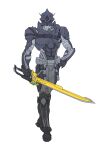  1boy absurdres alternate_costume armor black_armor black_eyes black_footwear boots catball1994 full_body highres holding holding_weapon kamen_rider kamen_rider_saber_(series) kamen_rider_saikou kamen_rider_saikou_shadow knight kougouken_saikou male_focus official_alternate_costume solo stylistic sword weapon 