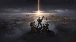  4others aircraft amarr_empire_(eve_online) ambiguous_gender armor armored_bodysuit assault_rifle battle bodysuit boots building caldari_state_(eve_online) clouds cloudy_sky commentary dust_514 energy_beam english_commentary eve_online explosion from_behind full_body gallente_federation_(eve_online) gatling_gun glowing gun heavy_dropsuit_(dust_514) heavy_machine_gun helmet highres holding holding_gun holding_weapon kneeling landscape light_dropsuit_(dust_514) machine_gun medium_dropsuit_(dust_514) military_vehicle minmatar_republic_(eve_online) mobile_command_center_(dust_514) multiple_others night orbital_strike outdoors realistic rifle rock scenery scope sky sniper_rifle standing star_(sky) starry_sky weapon 