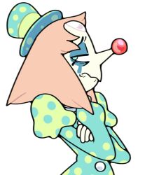  1girl alternate_costume blue_eyes blue_eyeshadow closed_mouth clown clown_nose discount-supervillain eyeshadow forehead_jewel frown gem gem_(steven_universe) jitome makeup pearl_(gemstone) pearl_(steven_universe) pointy_nose short_hair solo steven_universe upper_body 