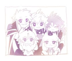  1girl 4boys :3 ^_^ absurdres adoptive_parent_and_adoptive_child alternate_universe antenna_hair ascot asgore_dreemurr asriel_dreemurr beard black_cape black_gloves black_hood black_sweater black_tiara bloom blush body_fur border bright_pupils brothers cape chara_(undertale) chinese_commentary closed_eyes closed_mouth coat colored_skin commentary_request elbow_gloves facial_hair facial_mark facing_viewer fangs father_and_child father_and_son film_grain fingerless_gloves frisk_(undertale) furry furry_female furry_male gloves goat_boy goat_girl grey_hair hanbaobaobaozhu hand_on_another's_shoulder heart heart_necklace highres hood hood_down hooded_coat horns jewelry looking_at_viewer low_ponytail medium_hair mother_and_child mother_and_son multiple_boys necklace open_clothes open_coat parent_and_child ponytail scar scar_across_eye scar_on_face short_hair siblings simple_background skin_fangs smile sweater tareme three-quarter_sleeves tiara toriel undertale upper_body utdr_(toby_fox) violet_eyes white_ascot white_background white_beard white_border white_coat white_fur white_hair white_pupils white_skin xtale 