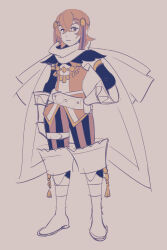  1boy alternate_costume closed_mouth commentary english_commentary fire_emblem fire_emblem_fates full_body hand_on_own_hip hayato_(fire_emblem) highres looking_at_viewer male_focus pants shy-shortcake solo striped_clothes striped_pants vertical-striped_clothes vertical-striped_pants 