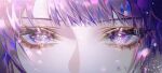  1girl bangs close-up eye_focus eye_reflection genshin_impact hair_between_eyes highres looking_at_viewer mole mole_under_eye purple_hair raiden_shogun reflection solo sparkle violet_eyes zhumojian 