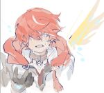  1boy blush crying crying_with_eyes_open elsword elsword_(character) gloves linbai22 long_sleeves male_focus multicolored_hair open_mouth red_eyes redhead sacred_templar_(elsword) short_hair single_wing sketch solo tears teeth white_background white_hair wings 