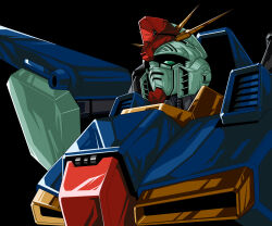  1980s_(style) 1990s_(style) absurdres aeug beam_cannon cable commentary_request faux_retro_artstyle glint green_eyes gundam gundam_zz highres kds_(0049) mecha mecha_focus mobile_suit no_humans retro_artstyle robot science_fiction space v-fin zz_gundam 