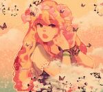  1girl artist_name black_vest blonde_hair bracelet bug butterfly cherry_blossoms clouds flower frilled_shirt frilled_sleeves frills hair_flower hair_ornament heart highres holding holding_heart jewelry kirisame_marisa linmiee long_hair no_headwear shirt short_sleeves touhou vest white_shirt yellow_eyes 