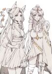  2girls absurdres animal_ears chihe874 chinese_clothes flower fox_ears gen hair_ornament highres long_hair multiple_girls sidelocks sketch sky:_children_of_the_light smile snoozing_carpenter spinning_mentor standing tassel tassel_hair_ornament white_hair 