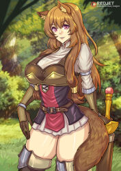  1girl alternate_breast_size_(larger) alternate_thigh_size_(larger) animal_ear_fluff animal_ears armor armored_boots artist_name belt black_dress boots breastplate breasts brown_armor brown_belt brown_boots brown_gloves collared_dress commentary cowboy_shot curvy day double-parted_bangs dress elbow_gloves english_commentary forest gloves grey_boots hair_between_eyes hair_tubes high_collar holding holding_sword holding_weapon huge_breasts layered_dress leather leather_armor leather_belt leather_gloves long_hair looking_at_viewer messy_hair metal_arm_cuffs metal_hair_tubes metal_wrist_cuffs microdress multicolored_boots nature open_collar outdoors parted_lips patreon_logo patreon_username pink_eyes pinstripe_dress pinstripe_pattern raccoon_ears raccoon_girl raccoon_tail raphtalia red_dress redjet scabbard sheath sheathed sidelocks smile solo sword tail tate_no_yuusha_no_nariagari thick_thighs thigh_boots thighs two-tone_boots two-tone_dress watermark weapon web_address white_dress wide_hips zettai_ryouiki 