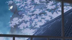  1boy alien architecture cherry_blossoms chest_guard colored_skin compound_eyes east_asian_architecture forehead_jewel glowing glowing_eyes highres night perori_(peroringa) rooftop silver_skin tokusatsu tree ultra_series ultraman_tiga ultraman_tiga_(multi_type) ultraman_tiga_(series) yellow_eyes 