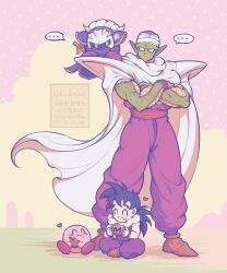  ... 2boys :/ ^_^ alien apple armor black_hair blush_stickers brown_shoes cape child closed_eyes closed_mouth clouds colored_skin commentary_request crossed_arms crossover dragon_ball dragon_ball_z eating floating_cape food food_on_face fruit full_body galaxia_(sword) green_skin heart highres holding holding_food holding_fruit indian_style kirby kirby_(series) koukyouji long_pointy_ears looking_at_another looking_to_the_side low_ponytail male_focus mask maxim_tomato medium_hair meta_knight multiple_boys namekian on_shoulder pants piccolo pink_background pink_skin pointy_ears polka_dot polka_dot_background ponytail purple_cape purple_pants purple_shirt red_sash red_shoes sash scarf shirt shoes shoulder_armor sitting sleeveless sleeveless_shirt smile solid_oval_eyes son_gohan spiky_hair spoken_ellipsis standing sword turban waist_sash watermark weapon white_cape white_scarf white_turban wristband yellow_eyes 
