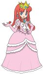  bandmewtwo-007 blue_eyes crown dress earrings gloves jewelry long_hair orange_hair pink_dress pink_gloves princess_shokora redhead shokora-hime transparent_background wario_land wario_land_4 