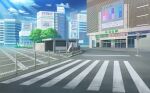  blue_sky bollard building chisagogo2 city cityscape clouds commentary_request crosswalk no_humans original outdoors road road_sign scenery sign sky street tree 