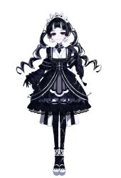  1girl absurdres asymmetrical_legwear black_dress black_eyes black_gloves black_hair black_pantyhose dress drill_hair frilled_dress frills gloves goth_fashion gothic_lolita hairband half-closed_eyes highres jewelry kuroyagi_maria lolita_fashion lolita_hairband long_hair mahou_shoujo_no_inshuu_mura multicolored_hair multicolored_shoes official_art pantyhose parted_lips red_pupils ring second-party_source smile solo streaked_hair tachi-e twin_drills two-tone_hair two-tone_shoes umemaro_(siona0908) white_hair white_streaks 