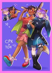  +++ 2girls ahoge amity_blight animal_ears black_boots black_hair blue_nails blush boots brown_eyes cho_kaguya-hime! cosplay crescent crescent_cutout crescent_hair_ornament dark-skinned_female dark_skin english_commentary fox_ears fox_tail full_body grin hair_ornament highres holding_hands houraisan_kaguya houraisan_kaguya_(cosplay) interlocked_fingers kaguya_(cho_kaguya-hime!) kitsuneotaku03 lop_rabbit_ears luz_noceda multiple_girls one_eye_closed pointy_ears purple_hair rabbit_ears red_nails red_shoes sakayori_iroha sakayori_iroha_(cosplay) shoes short_hair signature single_fishnet_legwear smile star_(symbol) tail the_owl_house violet_eyes yellow_eyes yuri 